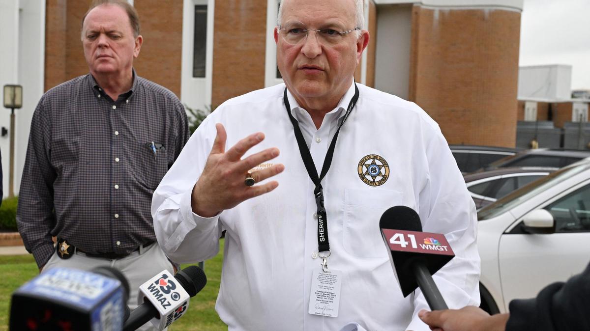 Bibb County Sheriff David Davis speaks to media outside of the Bibb County Law Enforcement Center on Wednesday, June 4, 2025, in Macon, Georgia. Davis shared details of an altercation at the Bibb County Jail that occurred Wednesday afternoon that left one inmate dead and four injured.