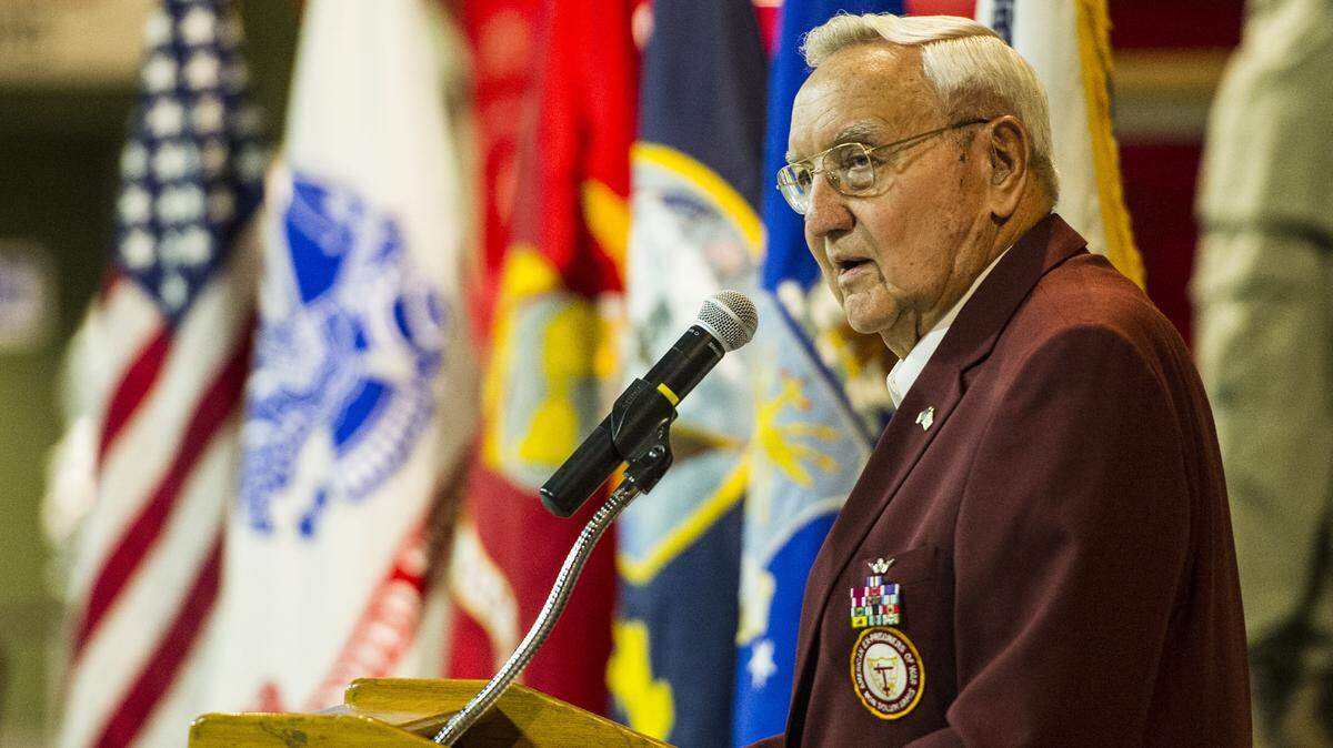 Vietnam War POW Col (Ret) "Quin" Herlik makes the keynote address at the Museum of Aviation annual POW/MIA recognition ceremony Thursday.