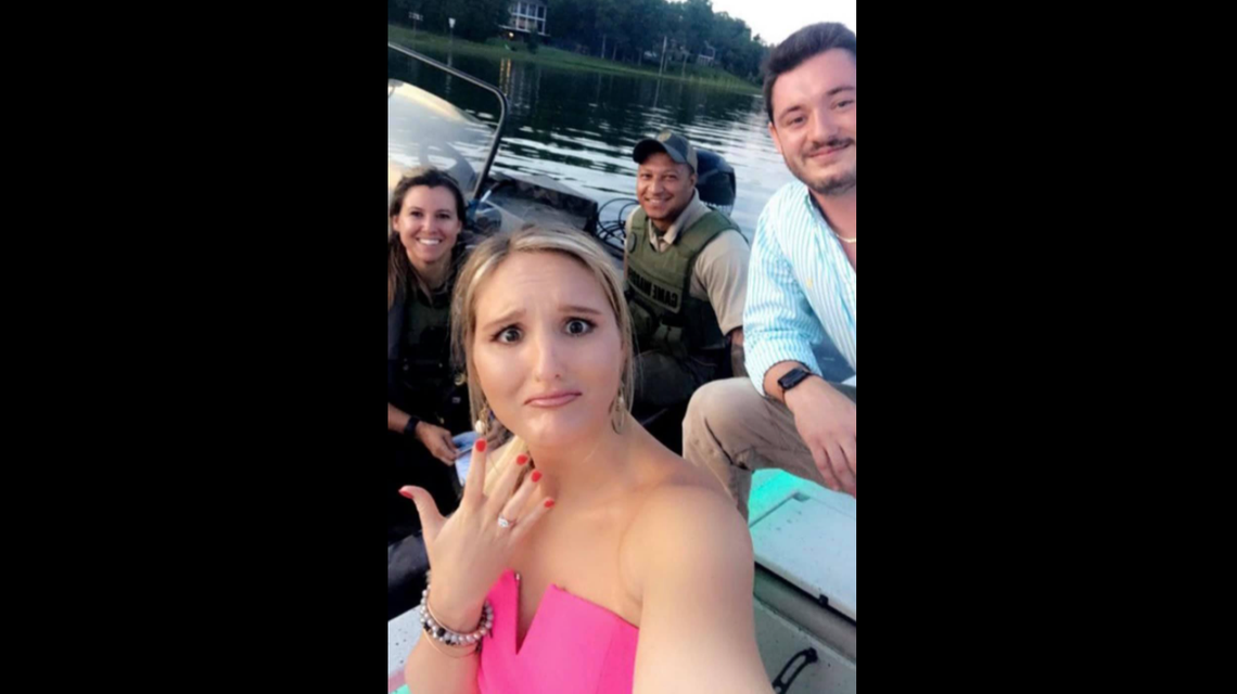 McKensie L. Boyd is clearly shaken after accepting a marriage proposal and getting stopped by Alabama wildlife officers.