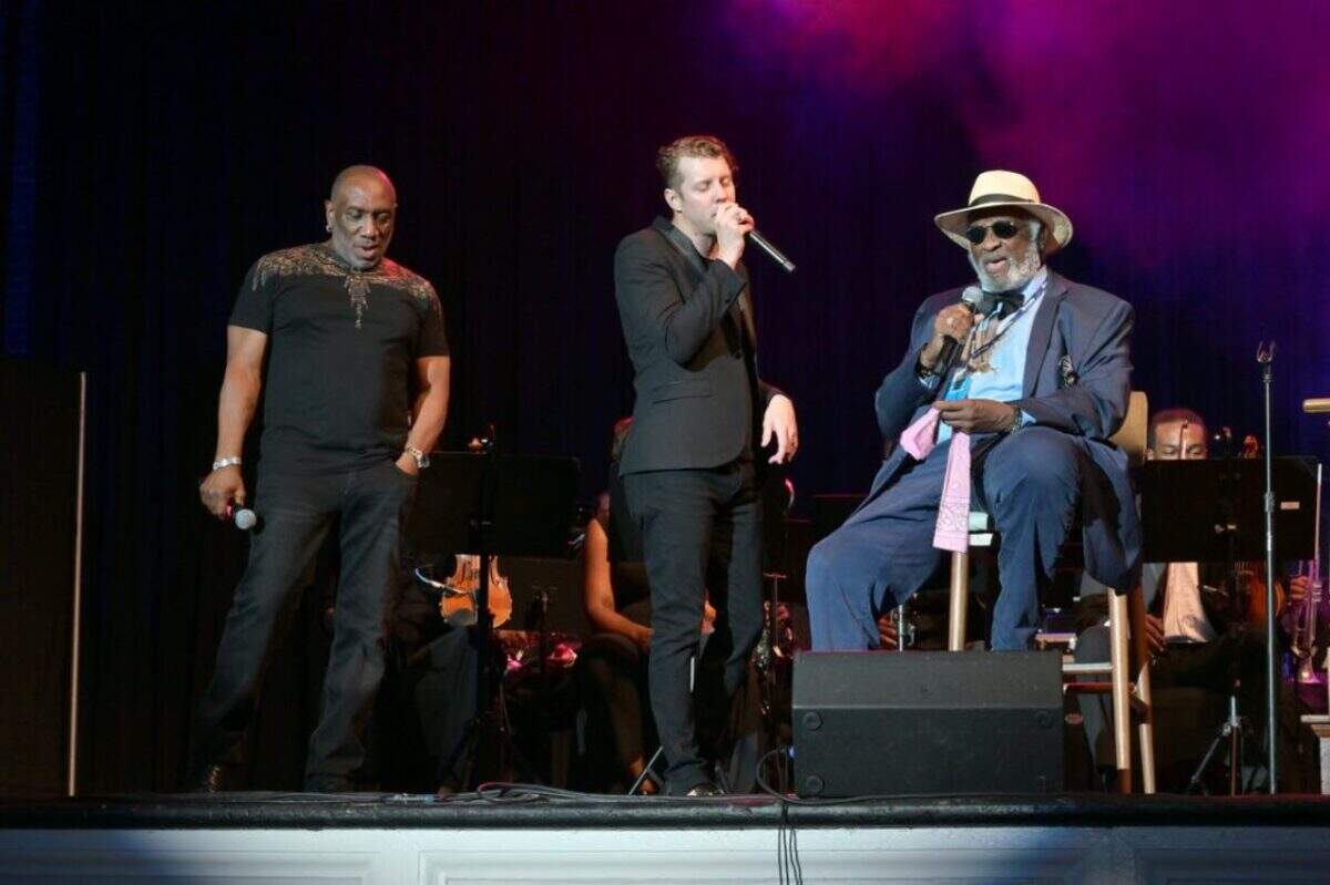 (From left) Dexter Redding, Anderson East and Taj Mahal perform on stage during the 2nd annual King Of Soul Music Festival in Macon, Georgia.