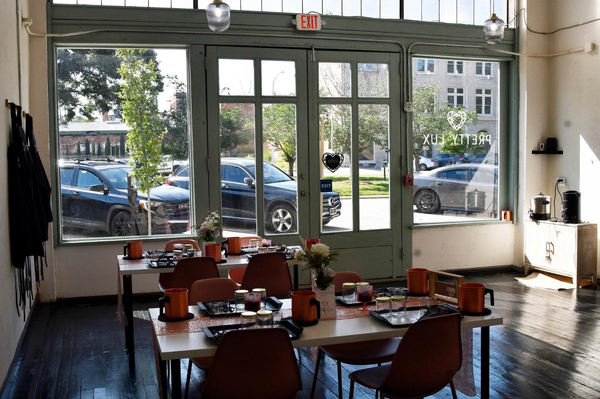 Pretty Luxe Co. sits off of 3rd Street on Friday, May 31, 2024, in downtown Macon, Georgia. Pretty Luxe Co. offers candle making workshops and also sells organic home goods and skin care products.
