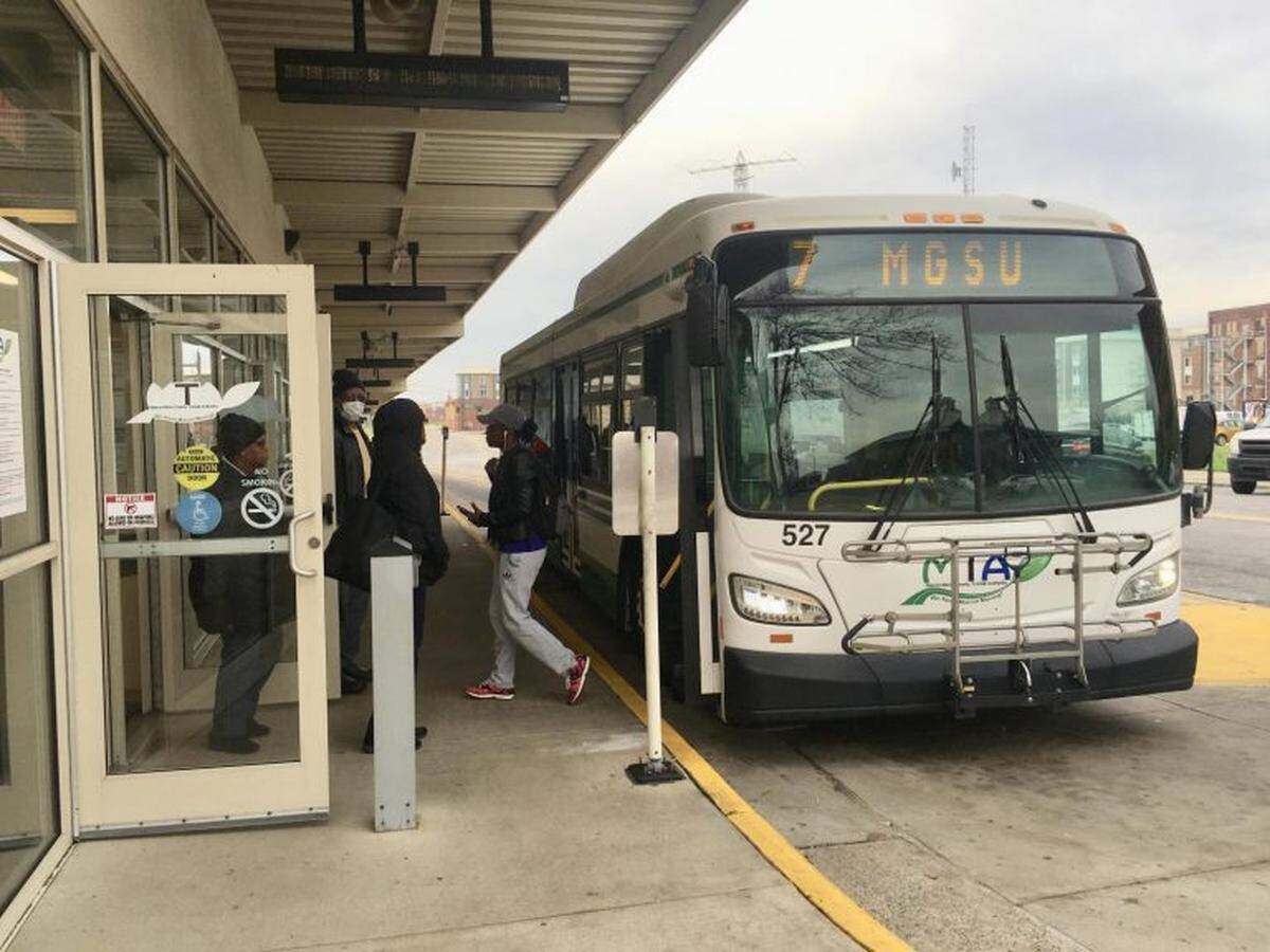A Macon Transit Authority bus arrives at Terminal Station.