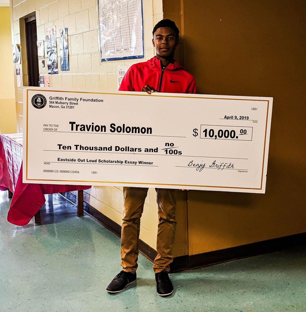 Travion Solomon, a freshman at Northeast Health Science Magnet High School, won the Eastside Out Loud Scholarship Essay Competition which includes a $10,000 scholarship, according to a news release.