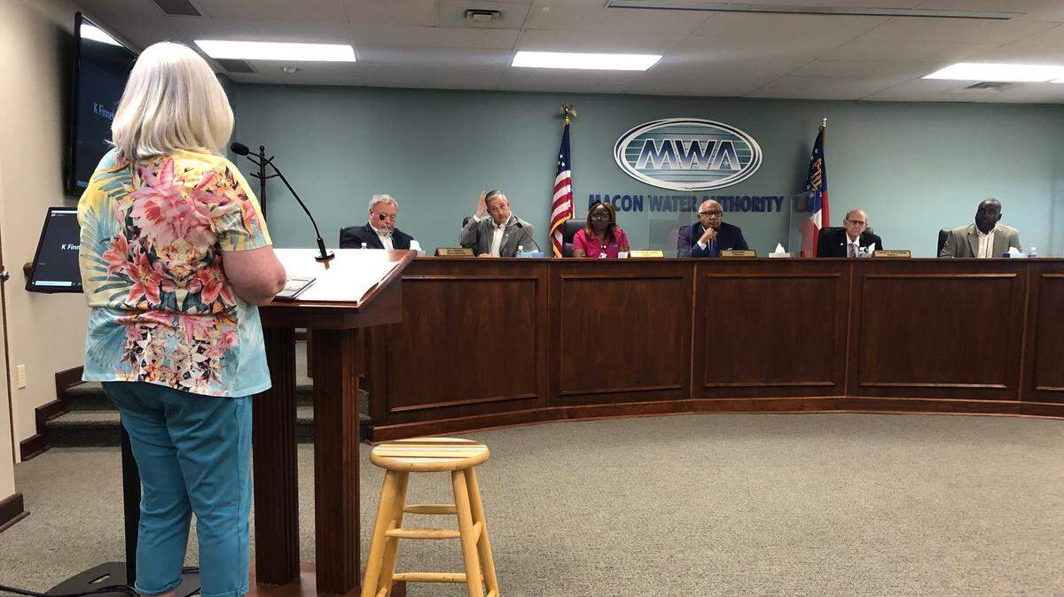 South Bibb County Nowell Estates resident Mary Ann Chevalley was one of several neighbors enduring stormwater flooding who addressed the Macon Water Authority at its April meeting.