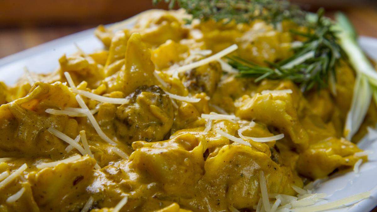 WOODY MARSHALL/THE TELEGRAPHTeddi Wohlford’s Cheese Tortellini with Italian Sausage Pumpkin Alfredo Sauce is easy to prepare and good for a weeknight dinner or fall gathering.