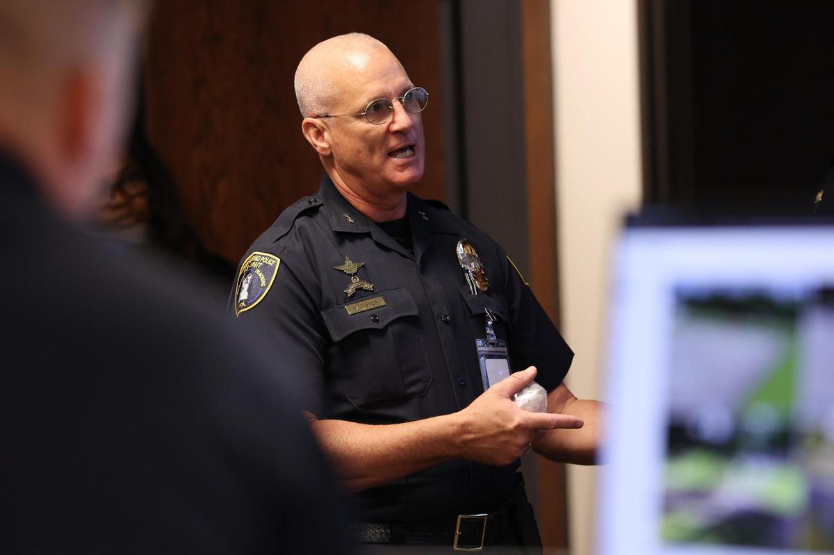 Warner Robins Police Department Chief of Police Wayne Fisher explains the different components of the new Real Time Crime Center on Tuesday, June 17, 2025, at the Law Enforcement Center in Warner Robins, Georgia. The Real Time Crime Center brings traffic cameras, license plate readers, public safety databases and social media monitoring information into one centralized hub for the WRPD to analyze as events occur.