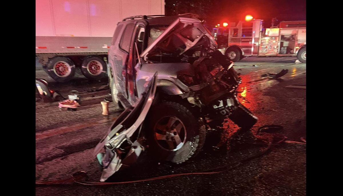 A Toyota Sequoia SUV was totaled after it collided head-on with a semi-truck on July 10, 2025, in Macon, Ga., the Bibb County coroner’s and sheriff’s office said. Donnie Paul Rowell, the SUV driver, died in the crash.