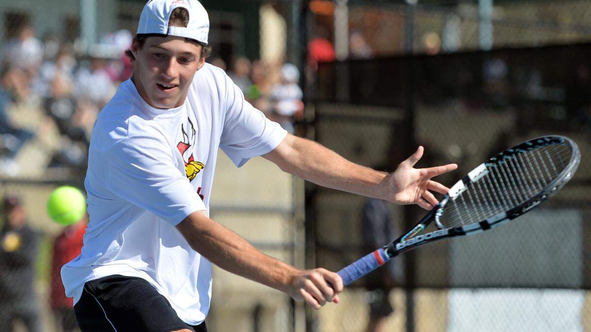 FPD's Michael Durham won his match 8-0 on Monday in the Vikings' victory over Eagles' Landing Christian. returns a backhand shot near the net during his match Monday against Eagles Landing. He won, 8-0.