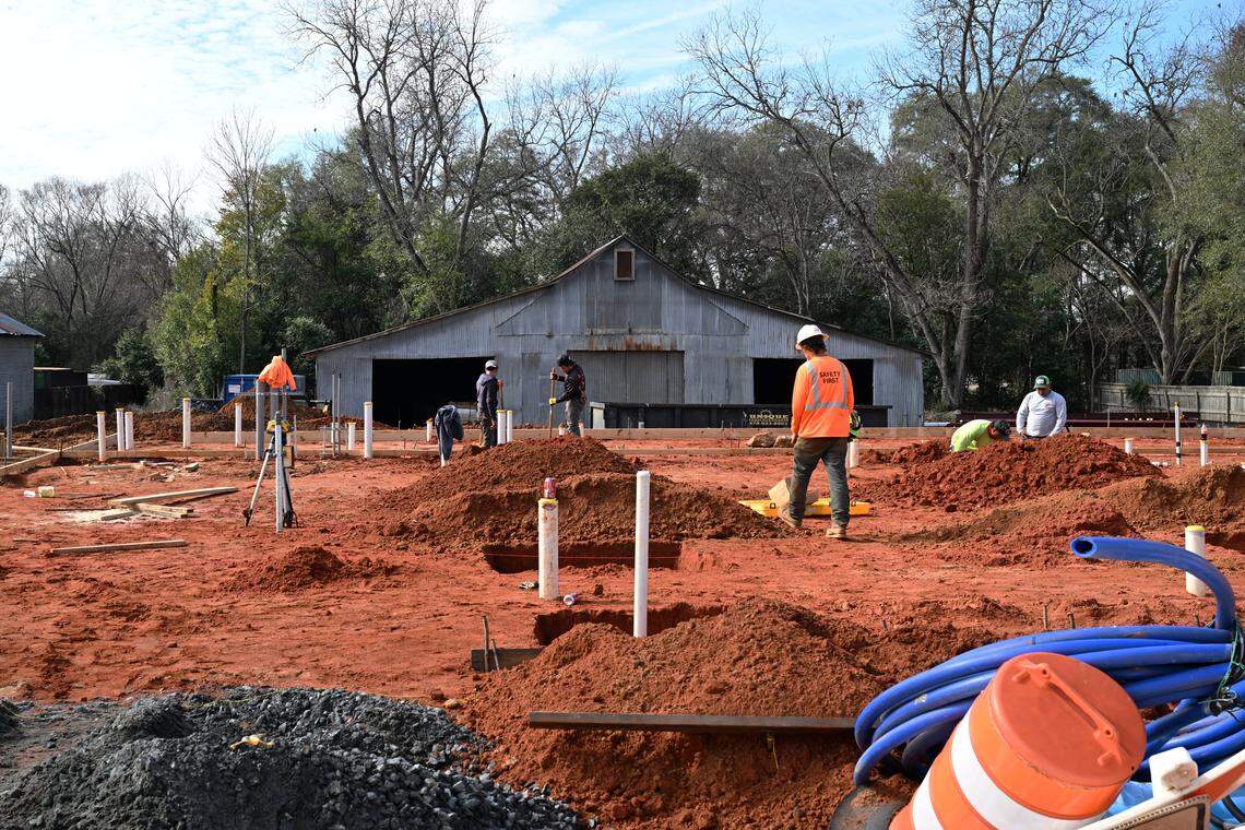 An old metal barn, shown here in late January, rests on the back of the property for the new Left at the Pig Brewing. The barn is being retained for aesthetics. The owners had hoped to restore the barn at a later date for an event space, but the proposed project became cost prohibitive.