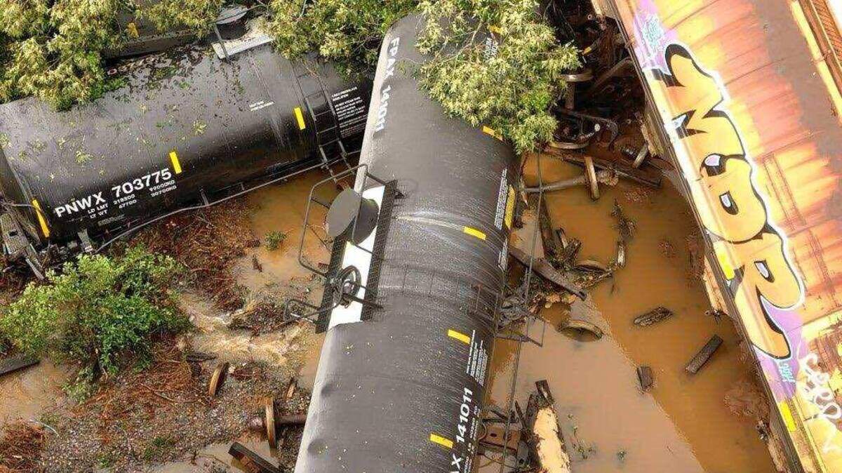 A picture of the train derailment on June 28 from a Facebook post by the Peach County Sheriff’s Office.