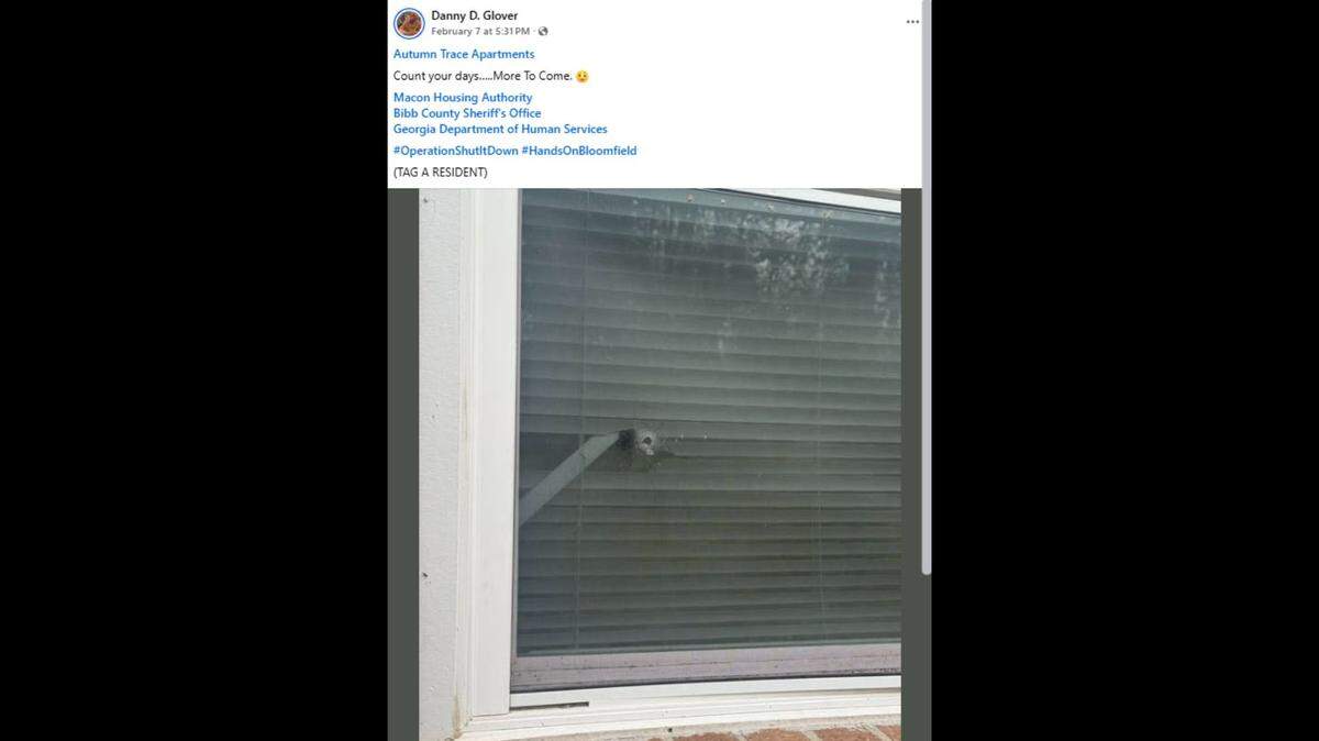 A Facebook post where Danny Glover posted a picture of the window of his mother’s apartment at Autumn Trace Apartments. He hosted a community meeting to speak with residents about the “deplorable conditons” at the property and how he wants to advocate for change.