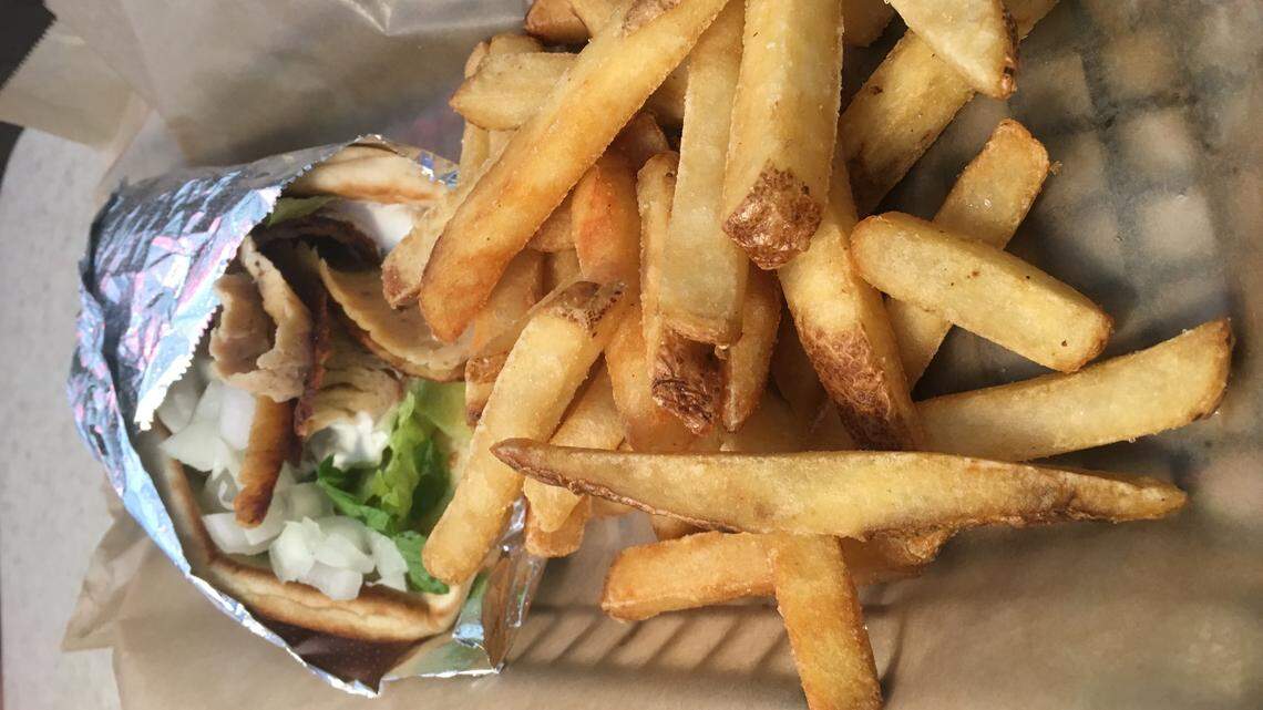 Classic gyro with fries from Papouli’s Mediterranean Cafe and Market.