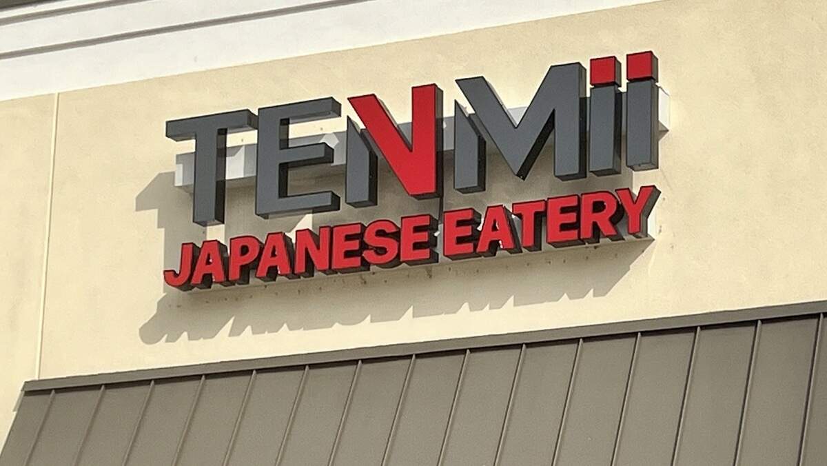 Sign for Tenmii Japanese Eatery at 1625 Bass Road, Suite 330, in the North Macon Plaza.
