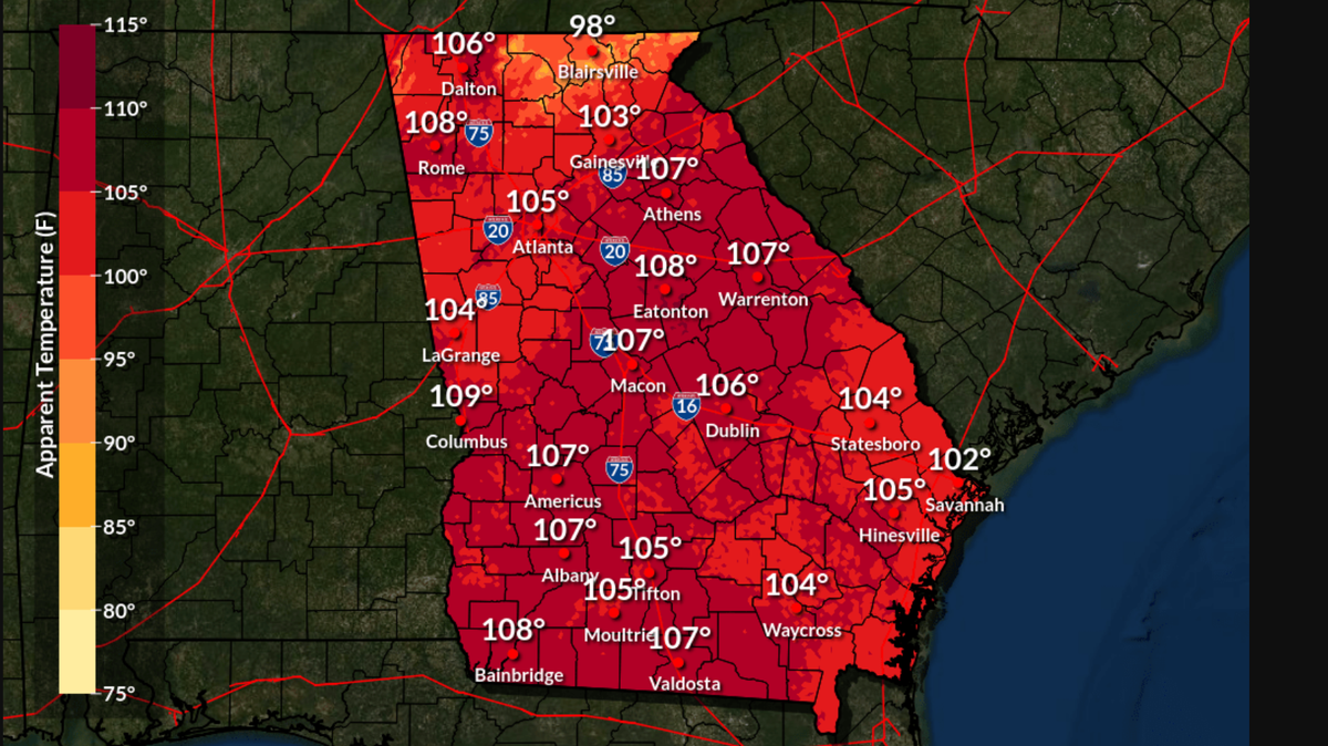 Blazing-high heat indexes were expected Friday and Saturday for Georgia and much of the Southeast.