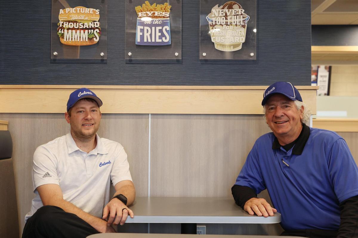 Co-owners Evan Huffman (left) and his father Gary Huffman of the new Culver’s in Warner Robins a week before the store’s expected opening Monday at 780 Ga. 96.