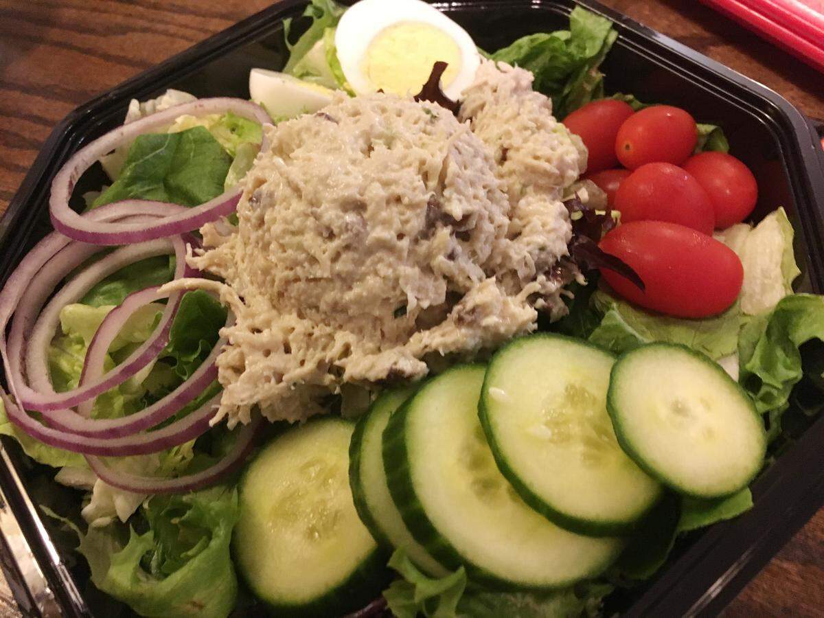 A salad with chicken salad is one of the menu options at Georgia Bob’s in Byron.