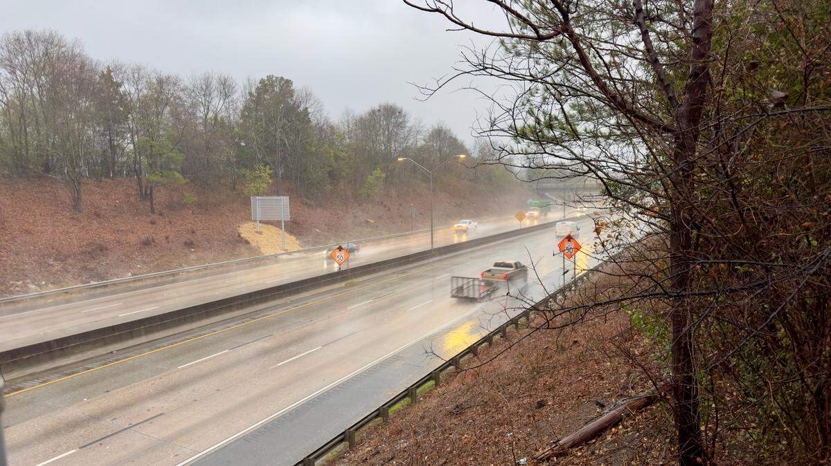 Rain pounded parts of Georgia, including Interstate 75 near downtown Macon on Tuesday as strong thunderstorms powered through the state.