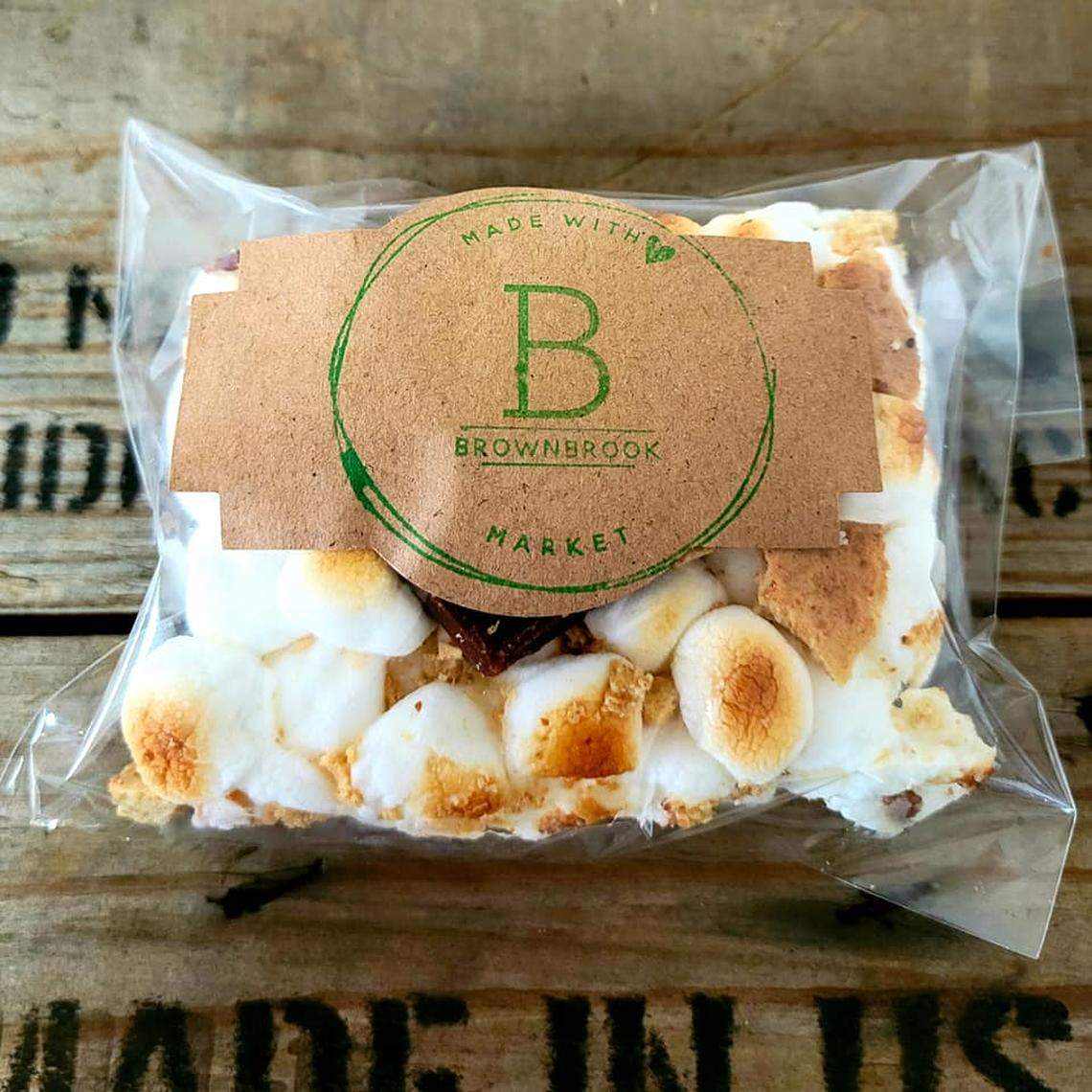 S’more Bar at Brownbrook Market. “Our signature brownie, charred and o-so gooey marshmallow, topped with chocolate bar pieces and graham cracker crumbs.” It’s their most-requested brownie.