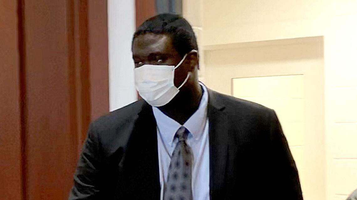 Jared Randall Carter walking into court Wednesday for his murder trial in Houston County Superior Court.