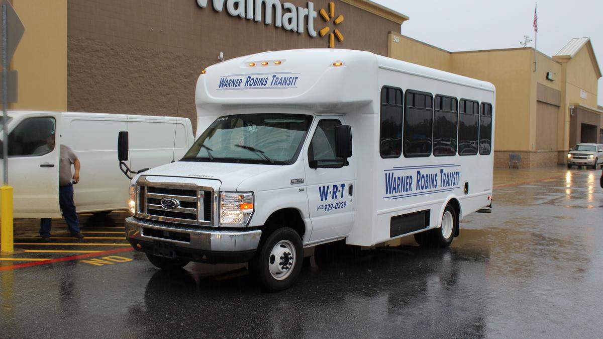 WAYNE CRENSHAW/THE TELEGRAPHA Warner Robins transit bus makes a stop at the Booth Road Wal-Mart on Wednesday, but no one got on or off.
