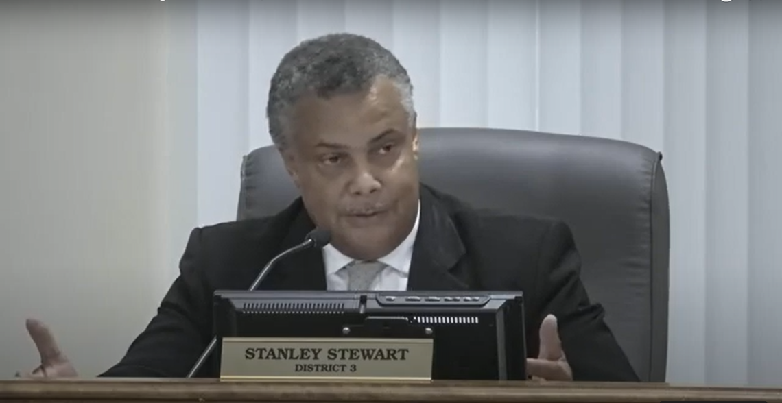 Macon-Bibb County, Ga. District 3 Commissioner Stanley Stewart argued African American people should not have to debate on whether the county should accept funds for a Black Confederate memorial during a commission meeting Tuesday, Oct. 15, 2024.