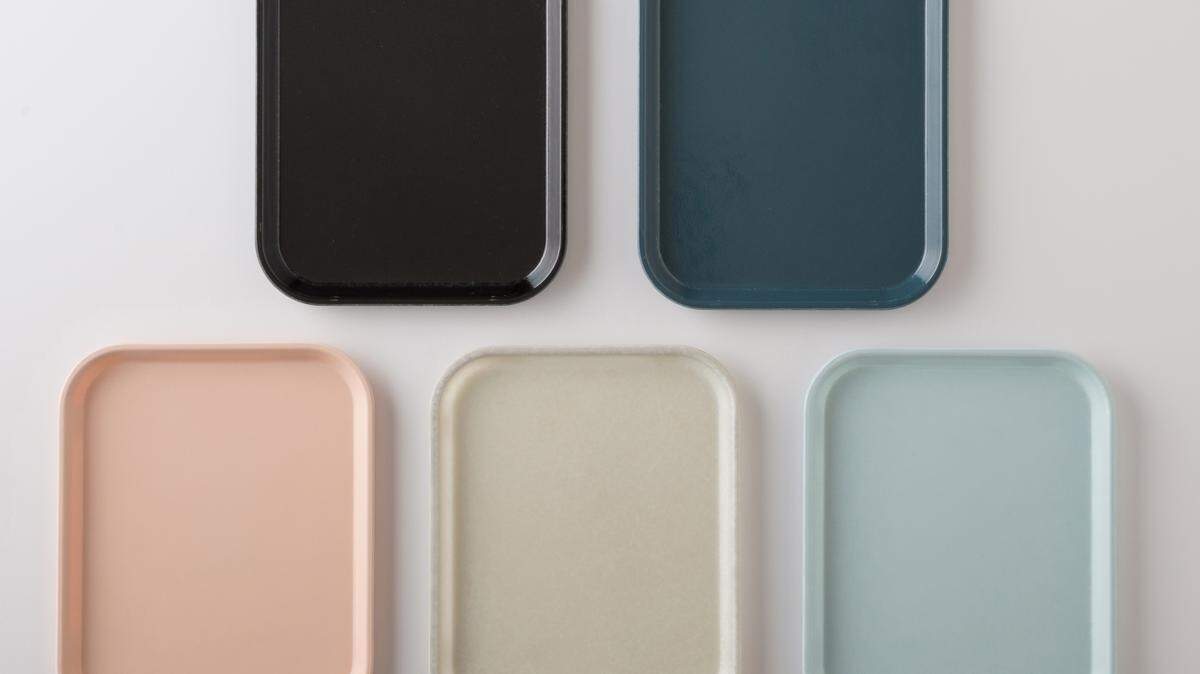 The tabletop is a great place to experiment with color combinations. Schoolhouse Electric & Supply's 1-Compartment Cafeteria Tray comes in five colors, including blush and sky blue ($24).