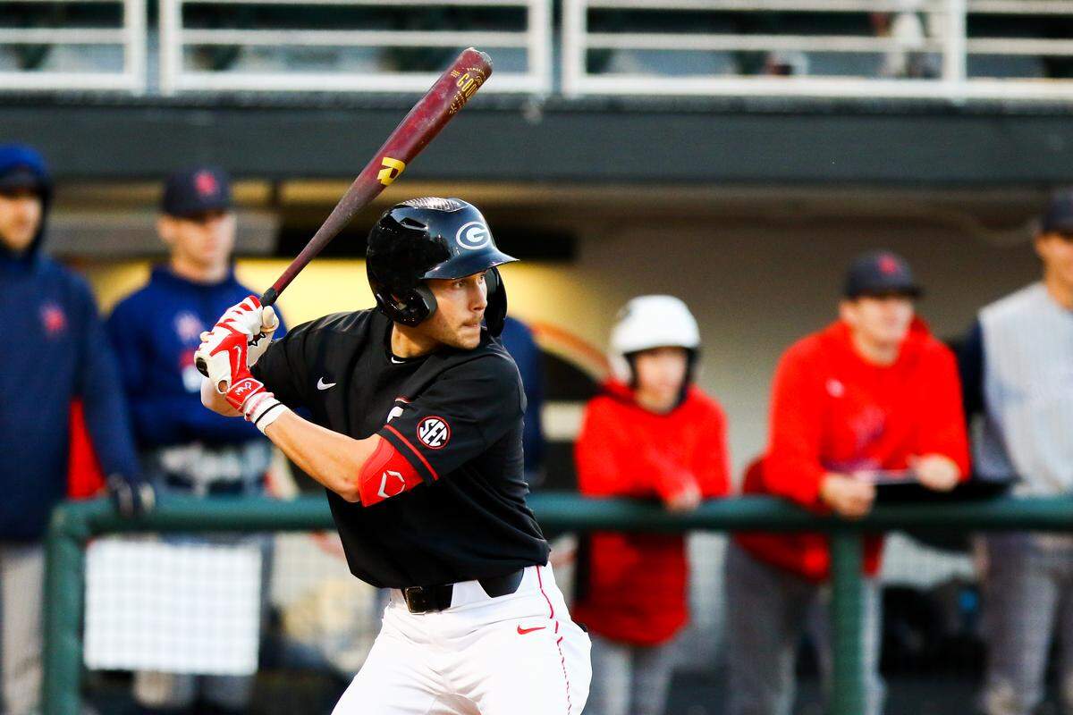 Georgia shortstop Cam Shepherd (7) during a game against Richmond at Foley Field in Athens, Ga., on Friday, Feb. 14, 2020. (Photo by Tony Walsh)