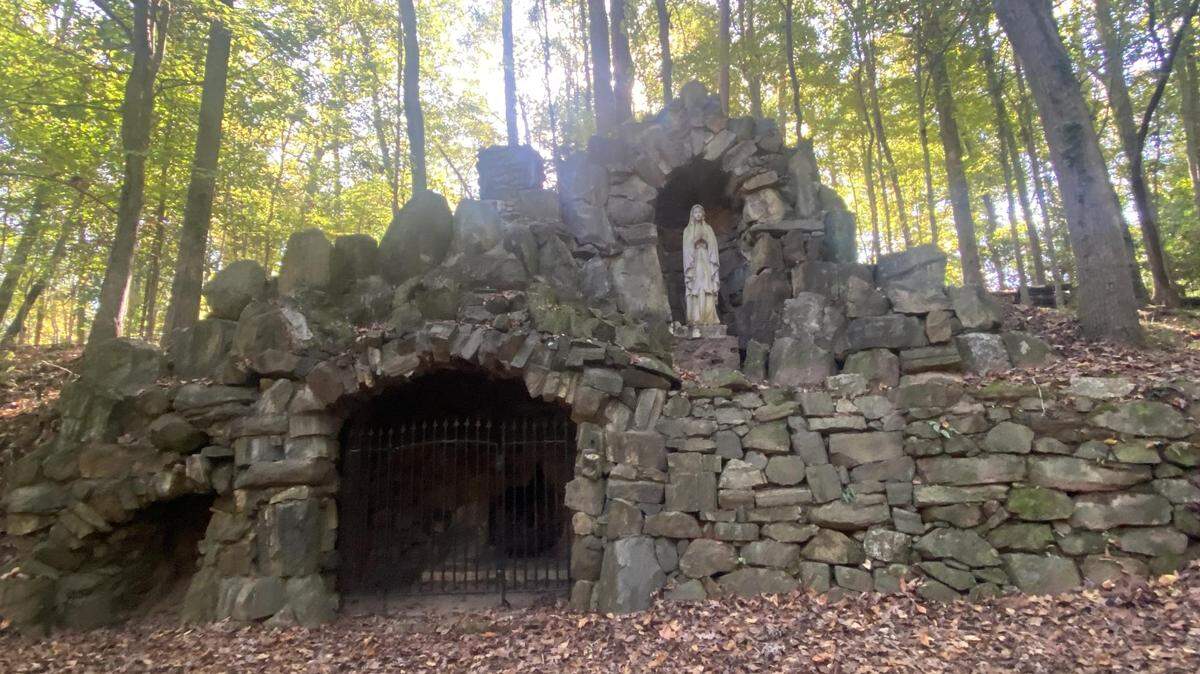 A replica of The Grotto made by the Jesuits in the early 20th century. Stephen Reichert, one of the current property owners, replaced the replica of the Blessed Mother that rests at the top right niche. Reichert also said the middle niche is an altar used by the Jesuits, while the third niche on the far left represents the place where Bernadette uncovered the spring of holy water.