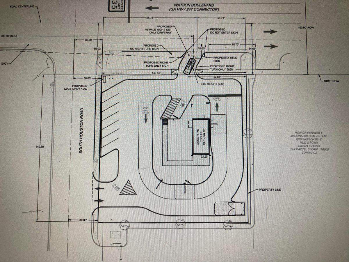 Snapshot from site plan for Scooter’s Coffee under construction at 1881 Watson Blvd. in Warner Robins. 