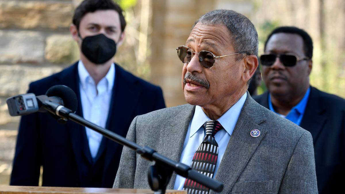 U.S. Rep. Sanford Bishop speaks during a press conference at Amerson River Park to discuss the passing of a  bipartisan infrastructure bill.