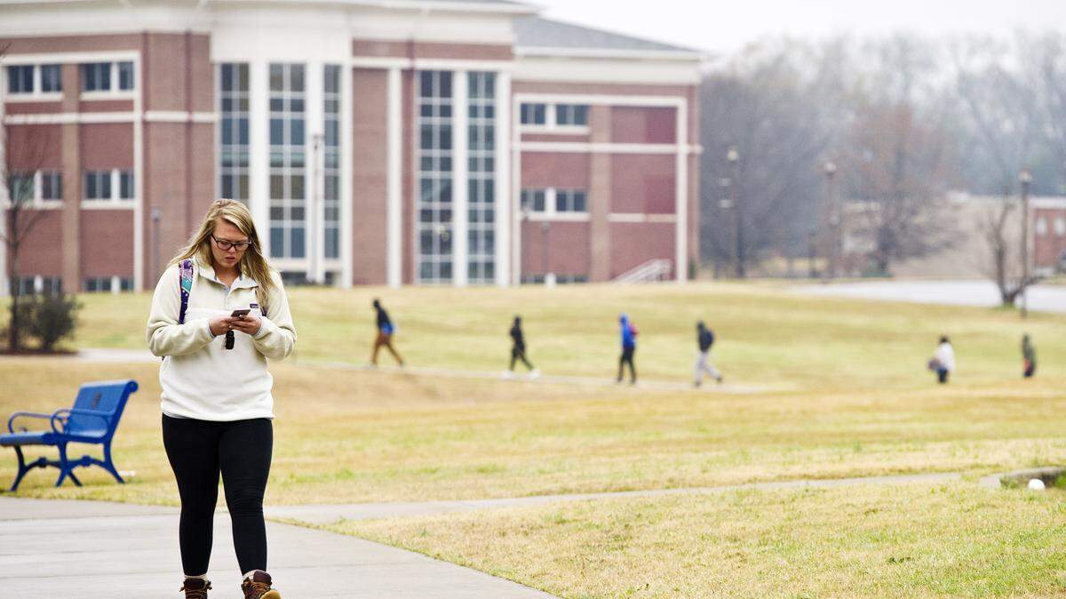 Fort Valley State University student Alexis Spires-Neff walks across the campus Jan. 24, 2016.
