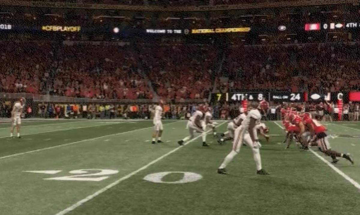 Tyler Simmons, at the bottom of the screen, was incorrectly called offside as the ball was being snapped on this play.