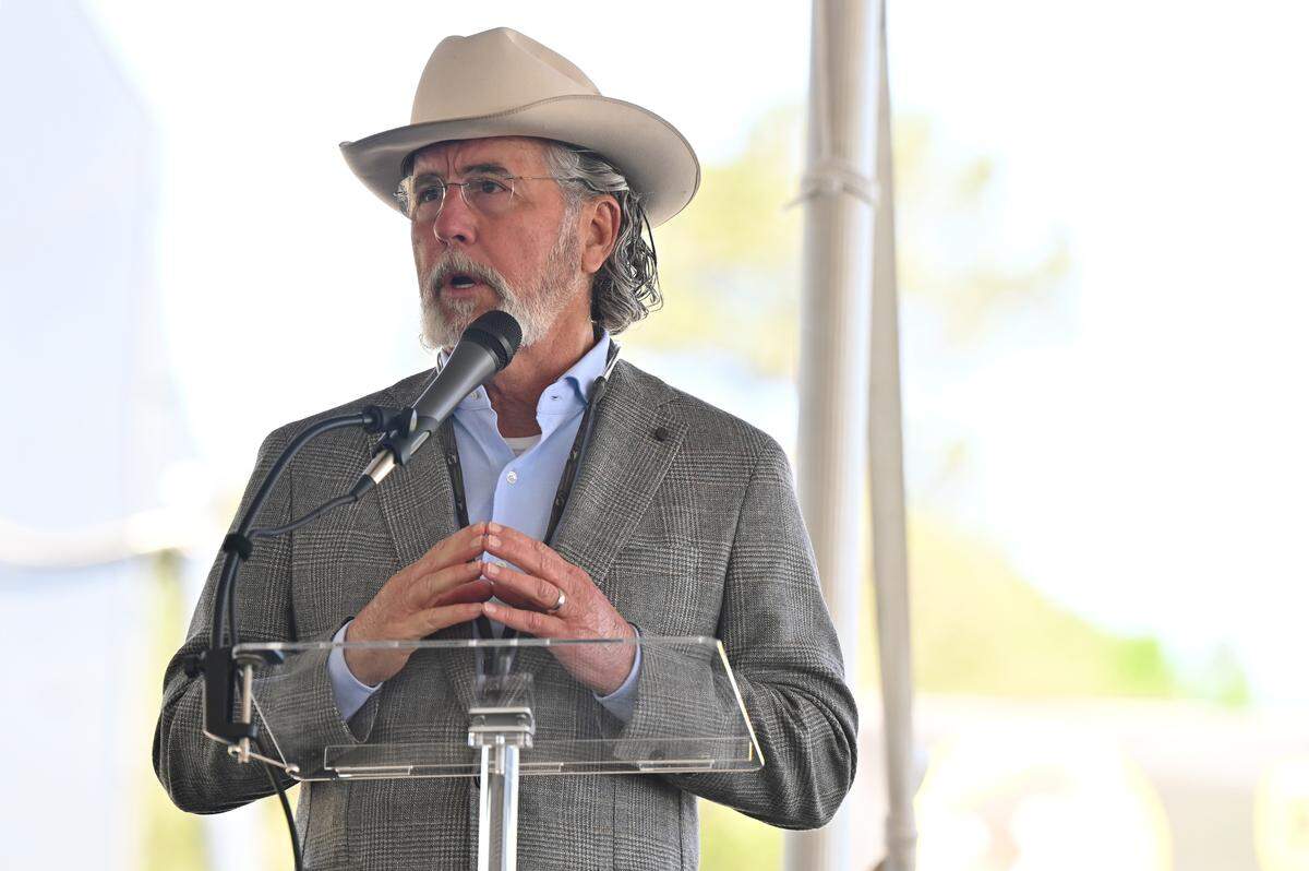 Buc-ee’s president Arch "Beaver" Aplin III speaks at Monroe County Buc-ee’s groundbreaking on Tuesday, April 7, 2026, in Forsyth, Ga. The 74,000 square foot travel stop and gas station located off of Rumble Road will be the business’ fourth location in Georgia.