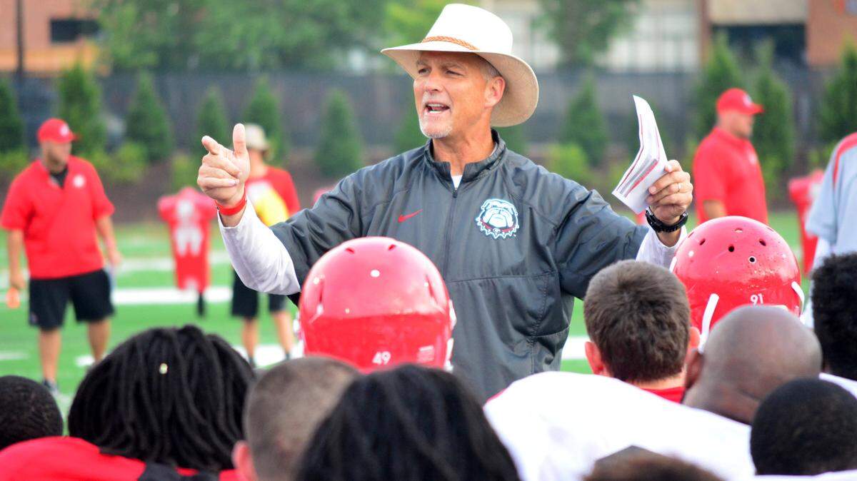 Georgia head coach Mark Richt during the Bulldogs' session on the Woodruff Practice Fields on Tuesday, Aug. 11, 2015, in Athens, Ga. (Photo by Steven Colquitt)