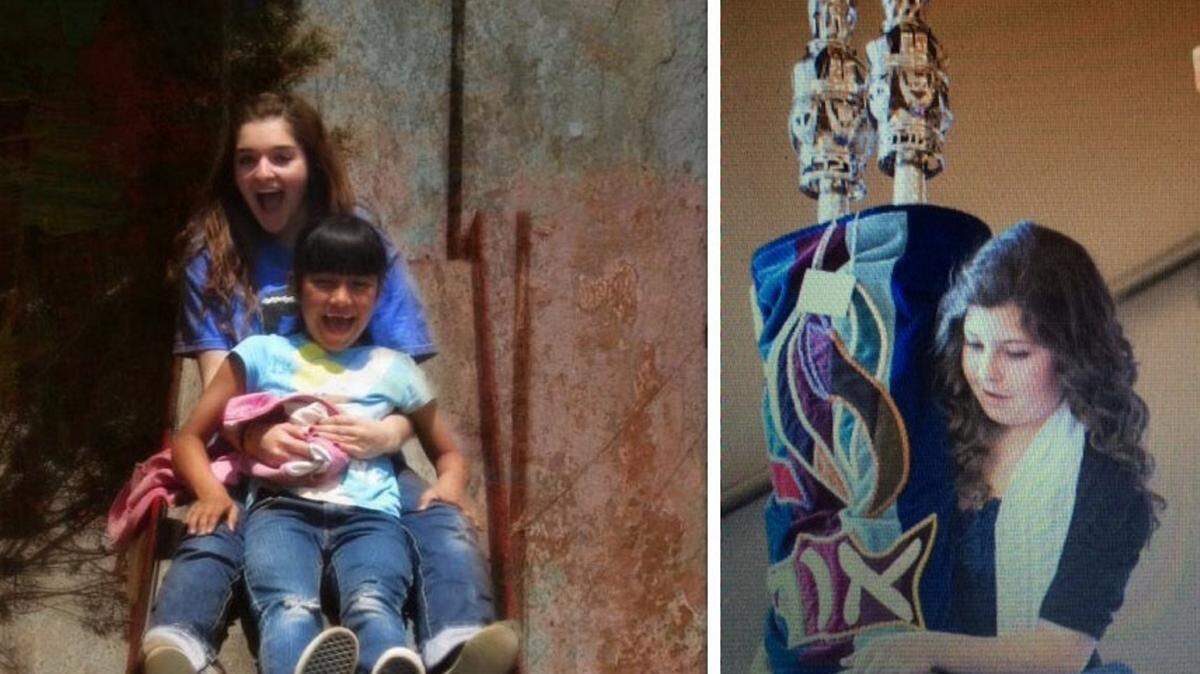 COURTESY OF THE SOMMERCAMP FAMILY
Left, Shelley Sommercamp interacts with a child during a Christian mission trip to Mexico. Right, Amy Sommercamp marks a Jewish rite of passage at her bat mitzvah.