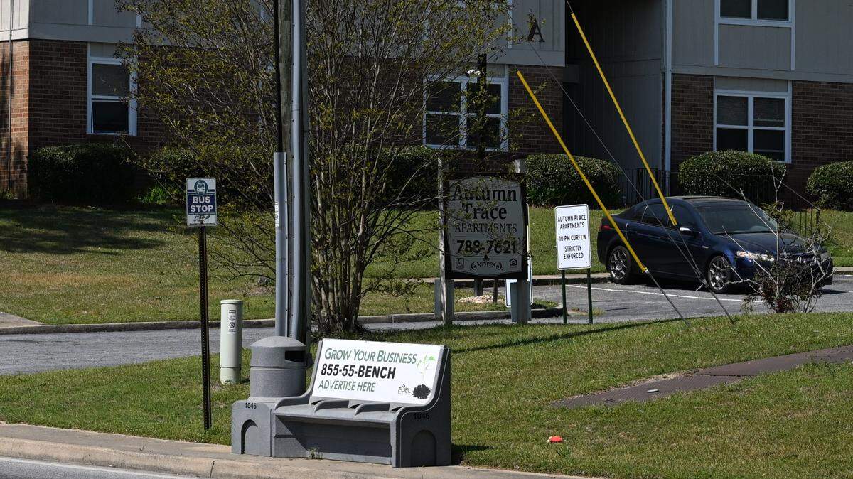 The entrance to Autumn Trace Apartments at 1745 Rocky Creed Rd. on March 23, 2026. The apartment complex responded to the lawsuit filed by Macon-Bibb County, denying that it's a public nuisance and that it’s proactively improving the conditions for residents, court records show.