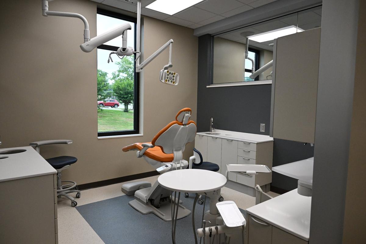 A dentist chair sits inside of the dental suite at the Mercer University Center for Intellectual and Developmental Disabilities on Thursday, June 5, 2025, in Macon, Georgia. Mercer’s outpatient side is expected to open late this summer, with River Edge’s inpatient side expected to begin this month.