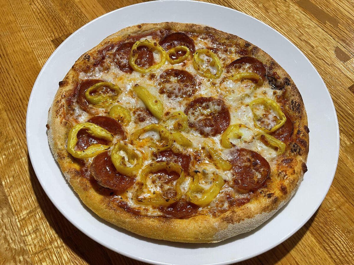 A 10-inch CYO (create your own) pepperoni and banana pepper pizza at Aria Pizza in Warner Robins.