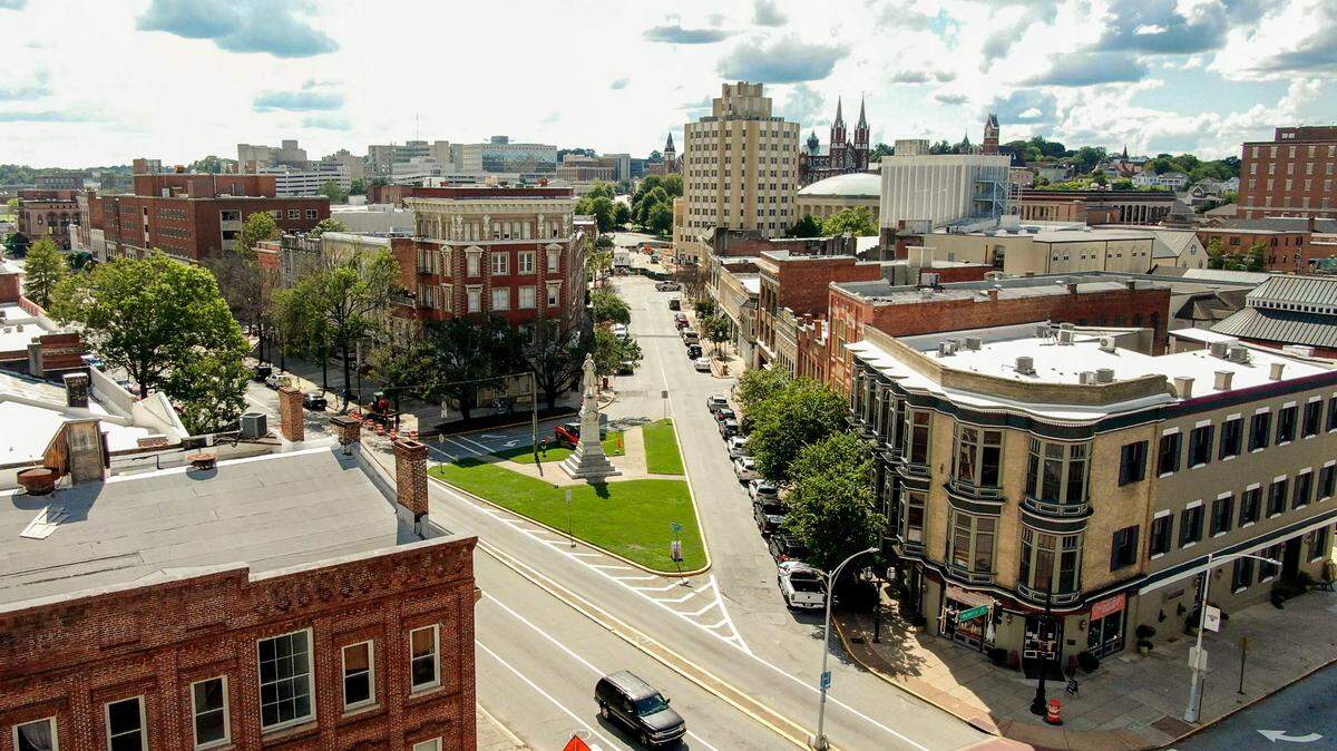 View of downtown Macon from a drone.
