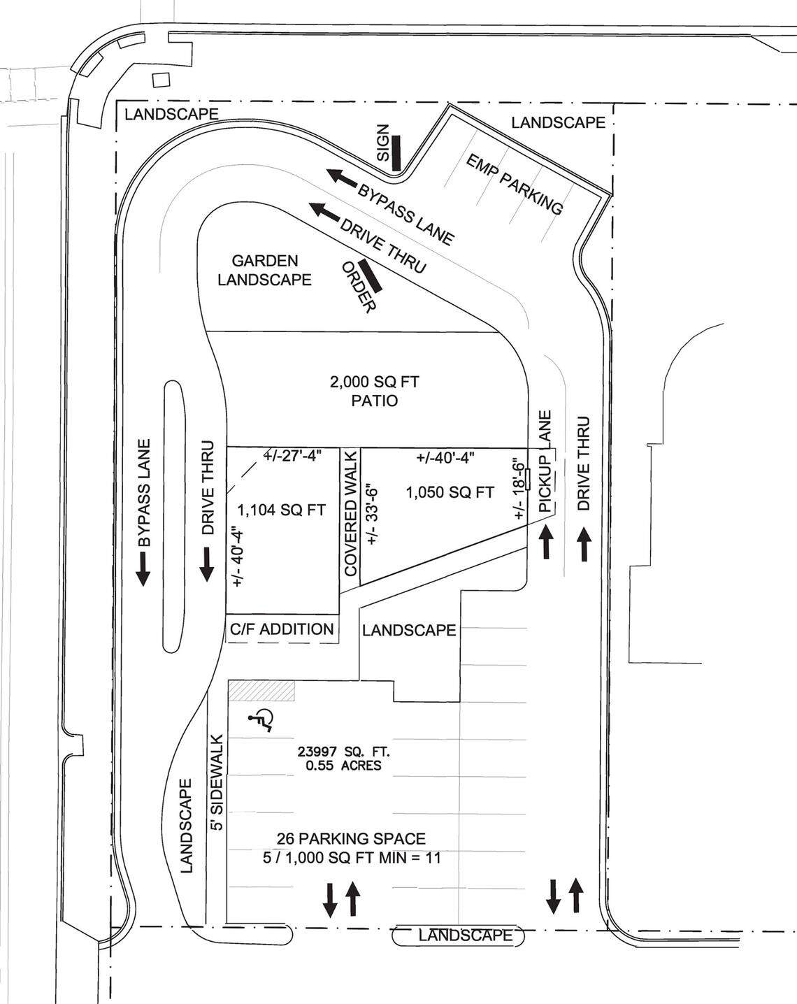 Preliminary site plan for the former BB&T bank building that a Florida couple is transforming into a two-tenant space for a Bruster’s Real Ice Cream shop and to-be-determined compatible restaurant.