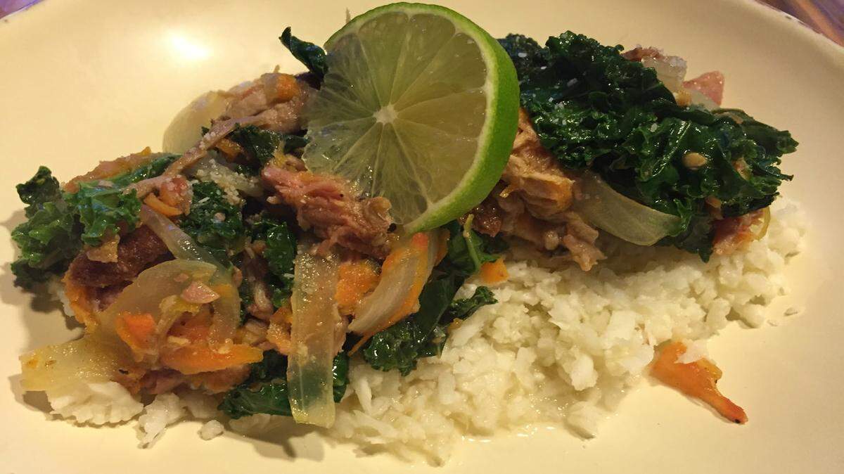SPECIAL TO THE TELEGRAPH
Cuban Pork and Vegetables with Cauliflower Rice is a creative way to substitute a healthy fall vegetable for the usual white rice.