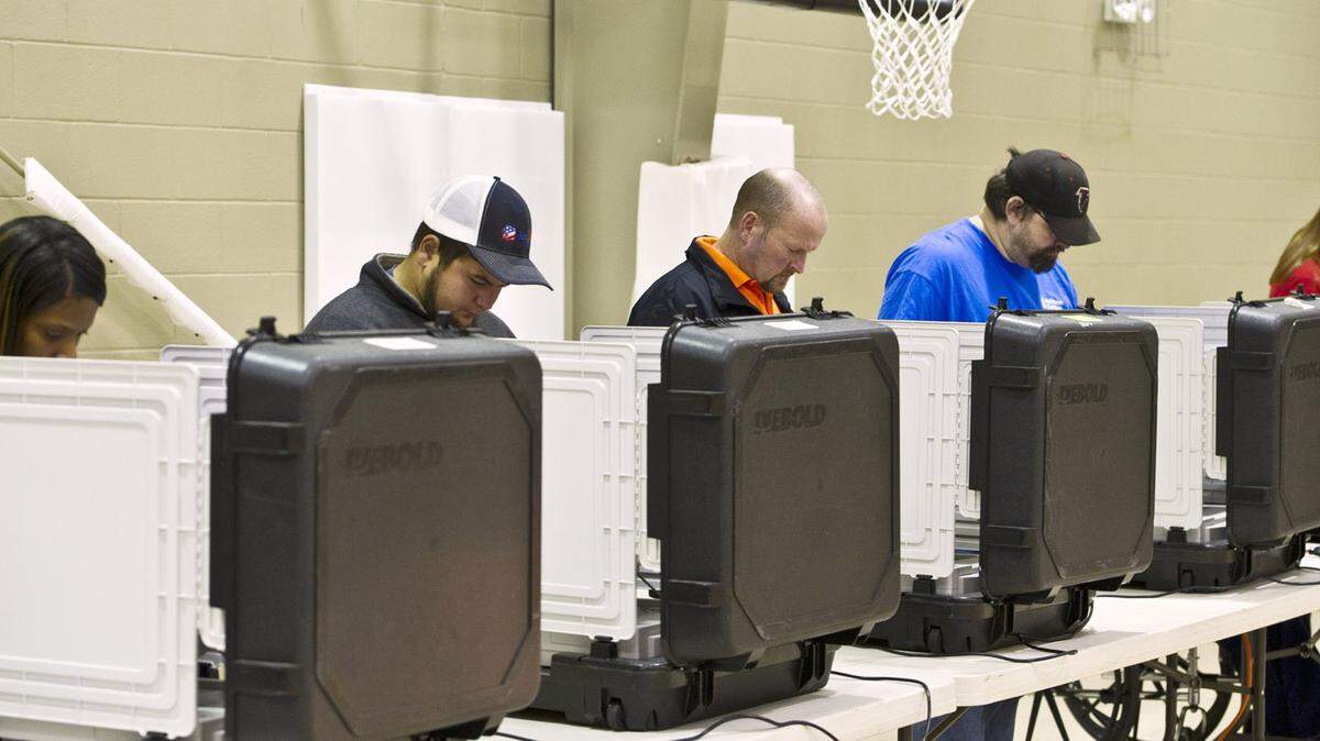People vote at Mikado Baptist Church on Nov. 8, 2016.