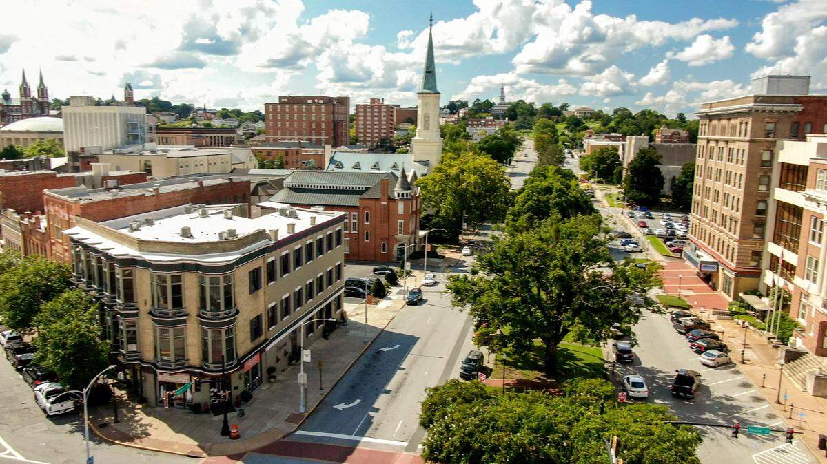 A view of downtown Macon from a drone.