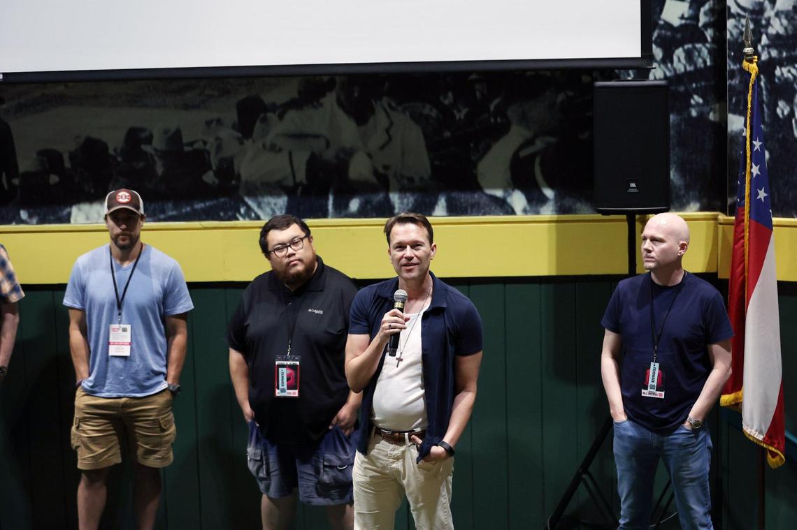 “Murder Queens” director Chad Darnell (middle) answers an audience question during an audience Q&A following the short film’s screening on Saturday, Aug. 17, 2024, at the Georgia Sports Hall of Fame in Macon, Georgia. “Murder Queens” tells the story of Macon serial killer Anjette Lyles told through an interview Lyles gave from prison.