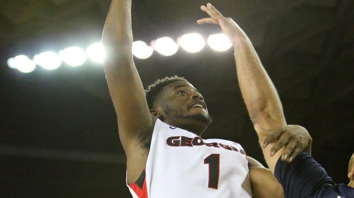 Georgia forward Yante Maten (1) shoots the ball during the BulldogsþÄô game at Stegeman Coliseum against the Auburn University in Athens, Ga., on Saturday, Feb. 06, 2016. (Photo by Emily Selby)