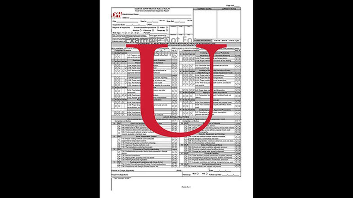 A ”U” grade on a restaurant health inspection denotes unsatisfactory compliance for 69 or less, which is considered failing.