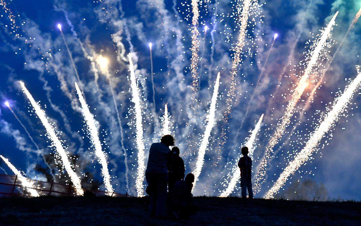 Fireworks finish off the night during the Cherry Blossom Festival Tunes and Balloons finale Sunday night at Middle Georgia State.
