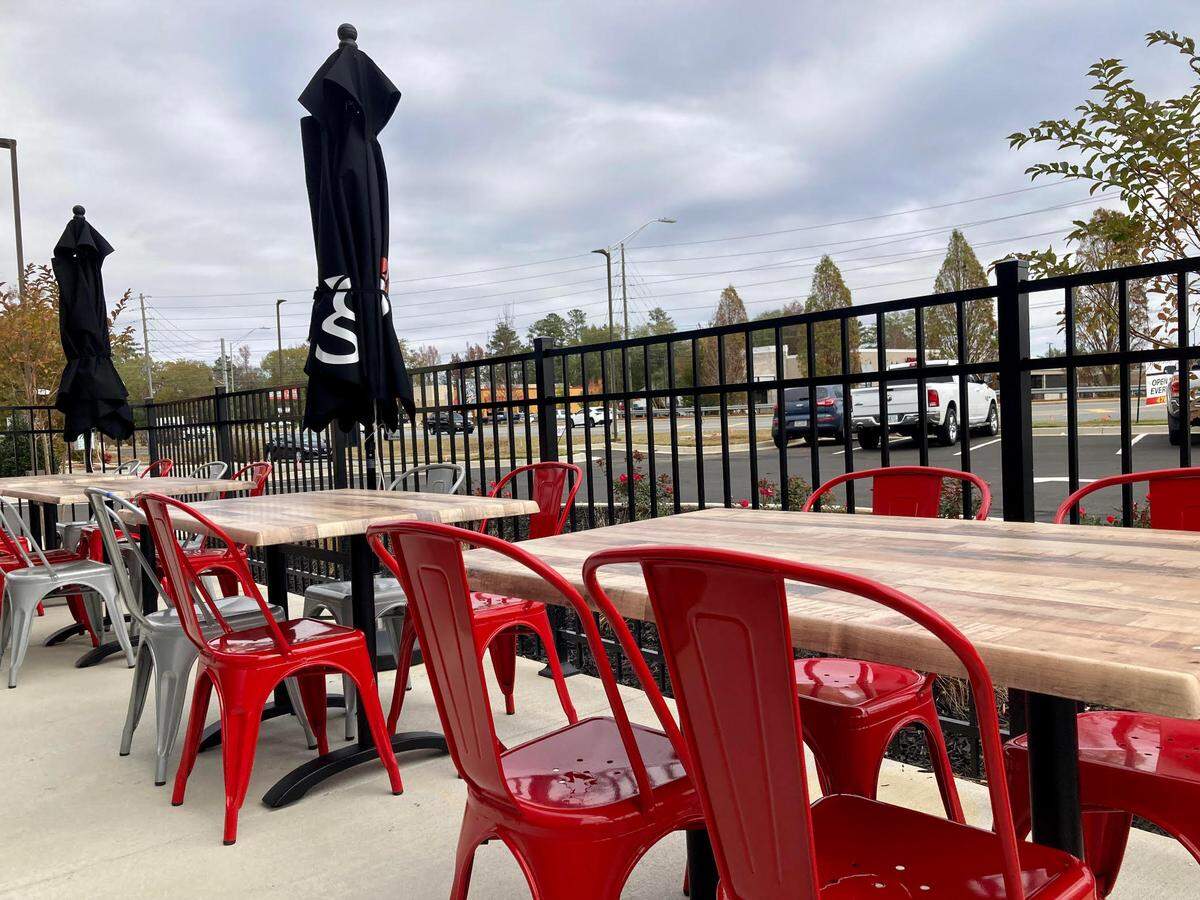 Patio at the new Huey Magoo’s Chicken Tenders at 711 Lake Joy Road in Warner Robins.