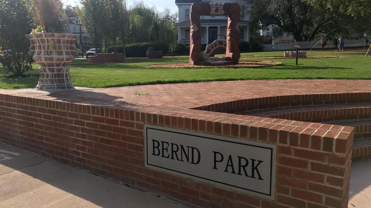 The new entrance signage and steps at Bernd Park.