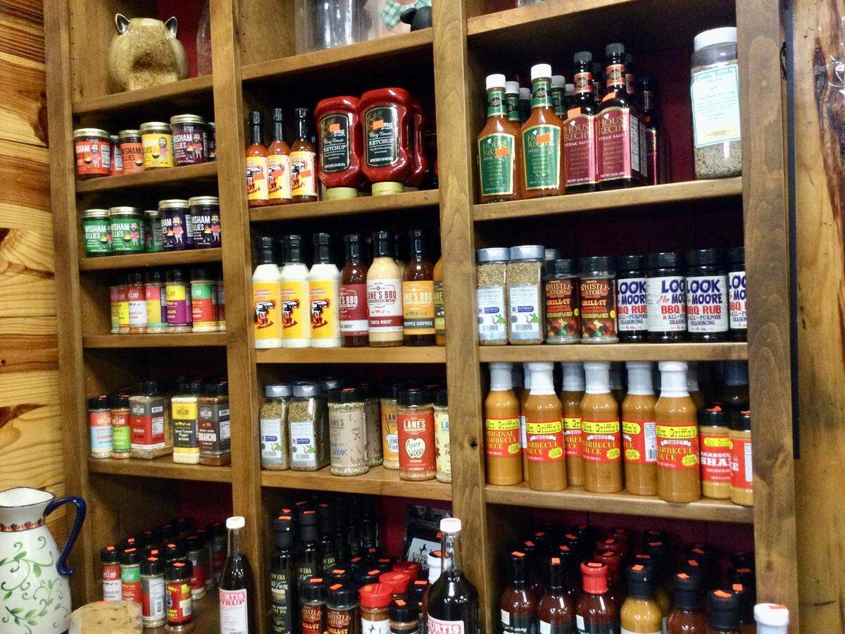 All sorts of sauces and seasonings are for sale at The Butcher Shop in Warner Robins, including owners David and Amy Dean’s own seasoning: Double D’s Dirt BBQ Seasoning.